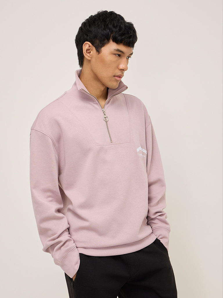 Studiofit Pink Text Design Quarter Zip Cotton-Blend Sweatshirt