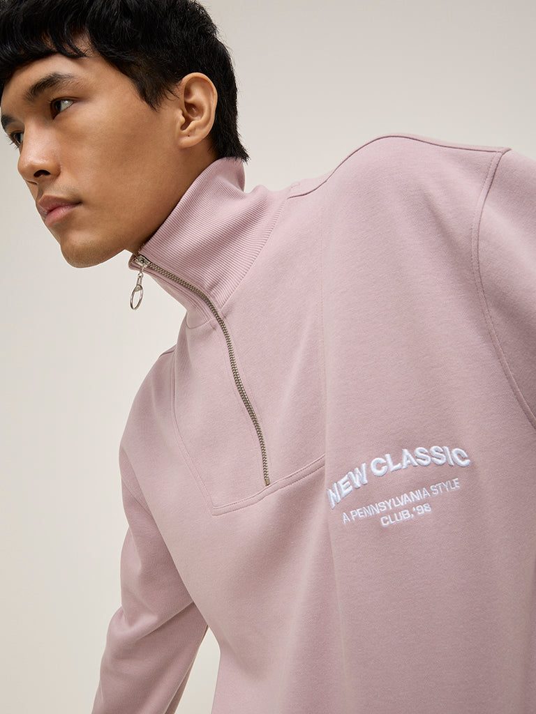 Studiofit Pink Text Design Quarter Zip Cotton-Blend Sweatshirt - Image 3