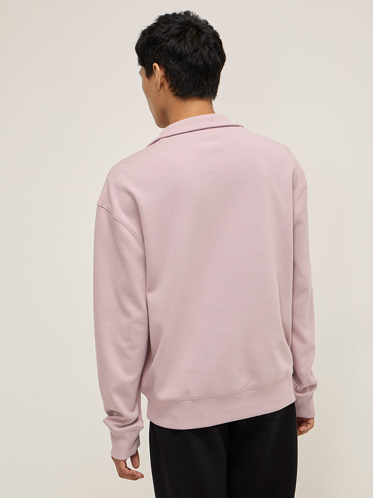Studiofit Pink Text Design Quarter Zip Cotton-Blend Sweatshirt - Image 5