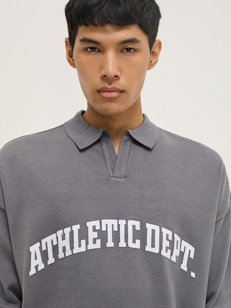 Studiofit Grey Text Design Relaxed-Fit Sweatshirt - Image 2