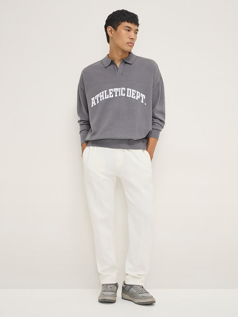Studiofit Grey Text Design Relaxed-Fit Sweatshirt - Image 3