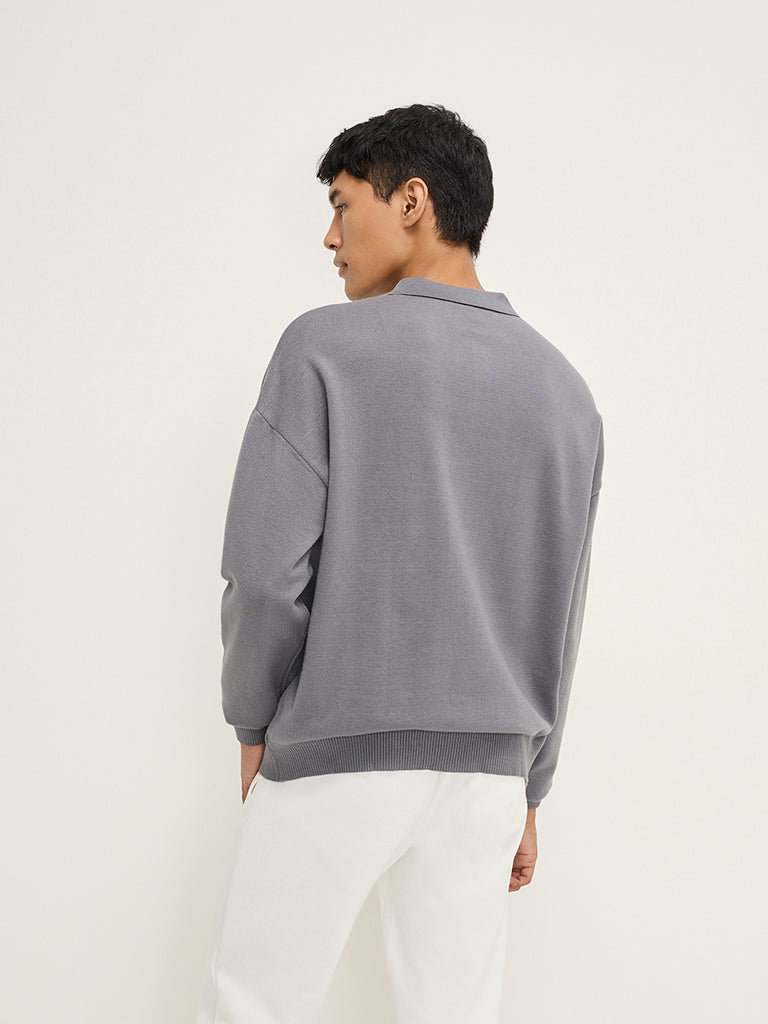 Studiofit Grey Text Design Relaxed-Fit Sweatshirt - Image 4