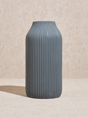 Westside Home Dark Grey Ribbed-Textured Marble Vase