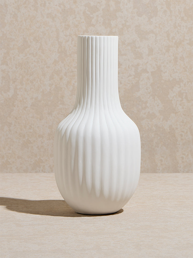 Westside Home White Ribbed-Textured Marble Vase