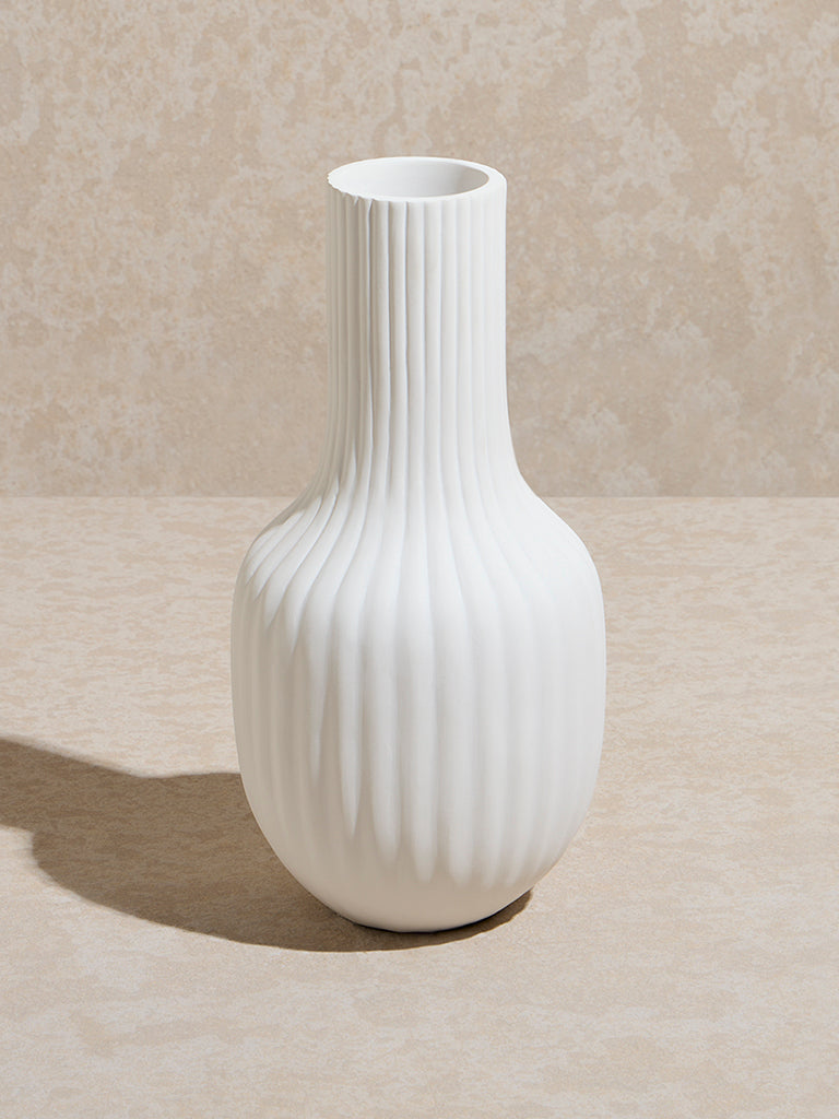 Westside Home White Ribbed-Textured Marble Vase - Image 2