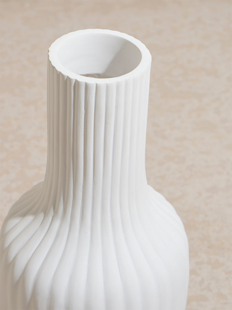 Westside Home White Ribbed-Textured Marble Vase - Image 3
