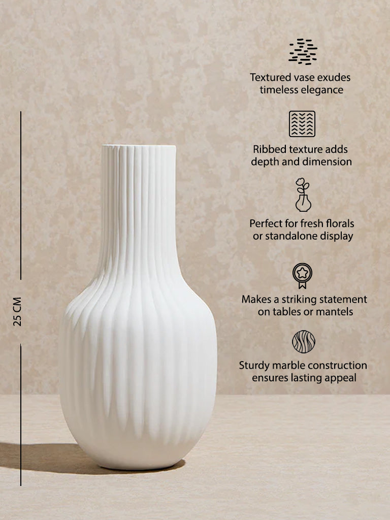 Westside Home White Ribbed-Textured Marble Vase - Image 4