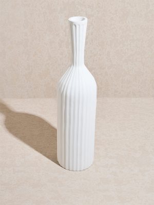 Westside Home White Ribbed-Textured Marble Floor Vase
