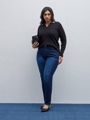 Gia Navy Slim-Fit High-Rise Denim Jeans