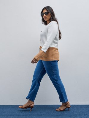 Gia Blue Wide-Leg High-Rise Cotton-Blend Jeggings