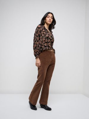 LOV Brown Wide-Leg High-Rise Corduroy Jeans