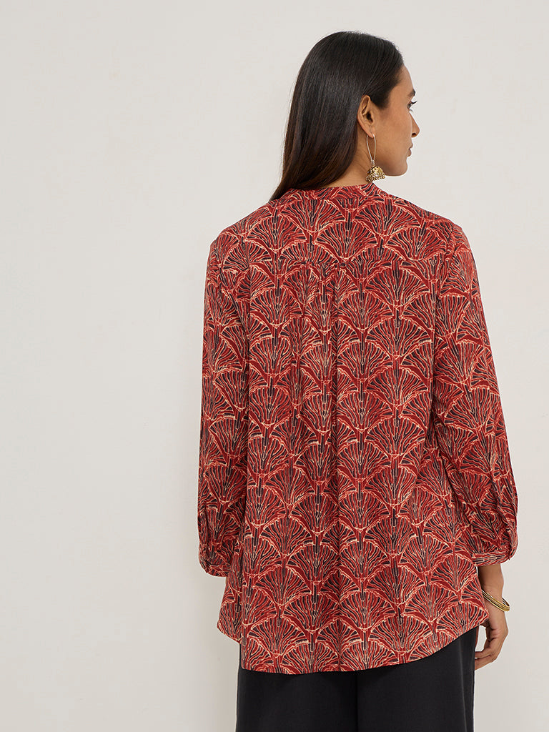 Utsa Red Floral Patterned Straight Kurti - Image 4