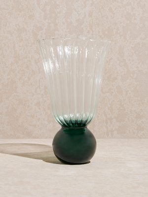 Westside Home Dark Green Ribbed-Textured Glass Vase