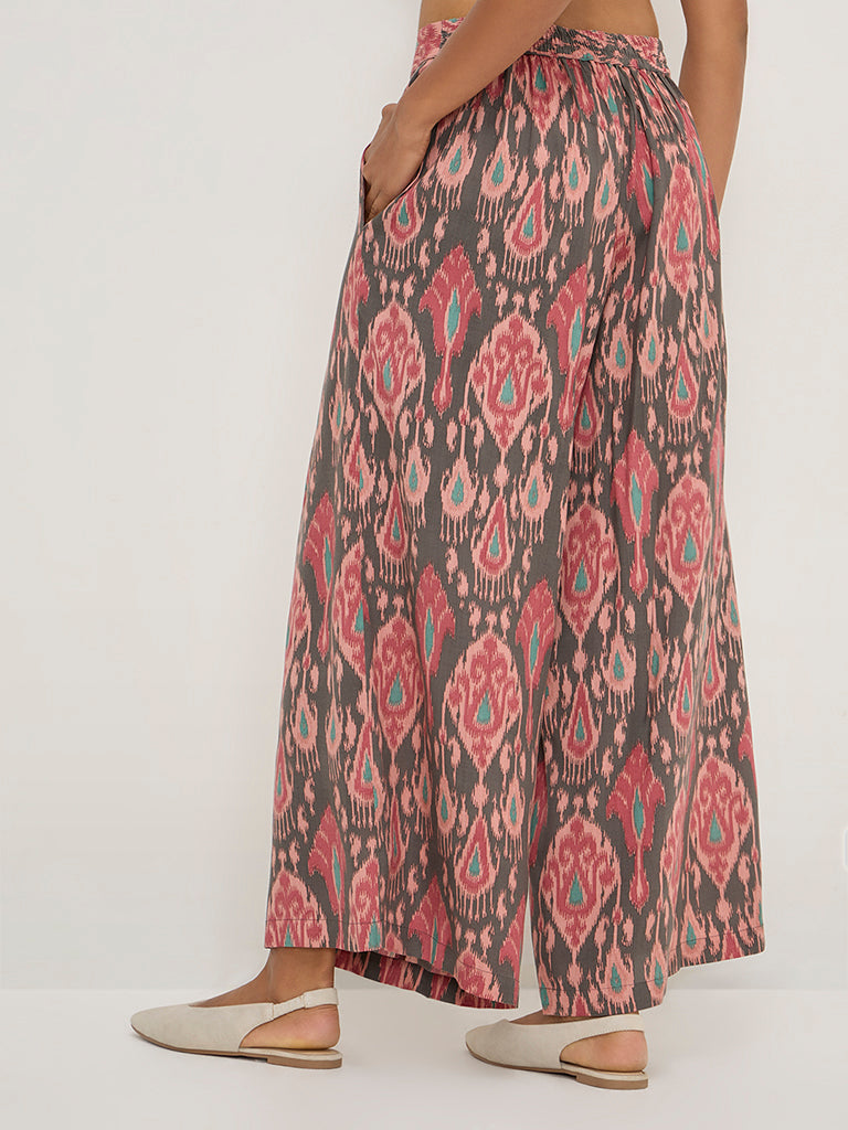 Utsa Charcoal Ikat Printed Palazzos - Image 2