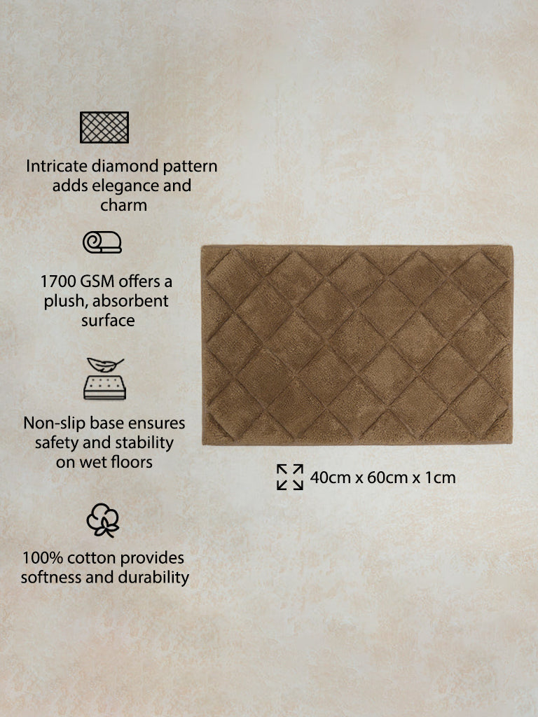 Westside Home Light Brown Diamond Design Non-Slip Bath Mat - Image 3