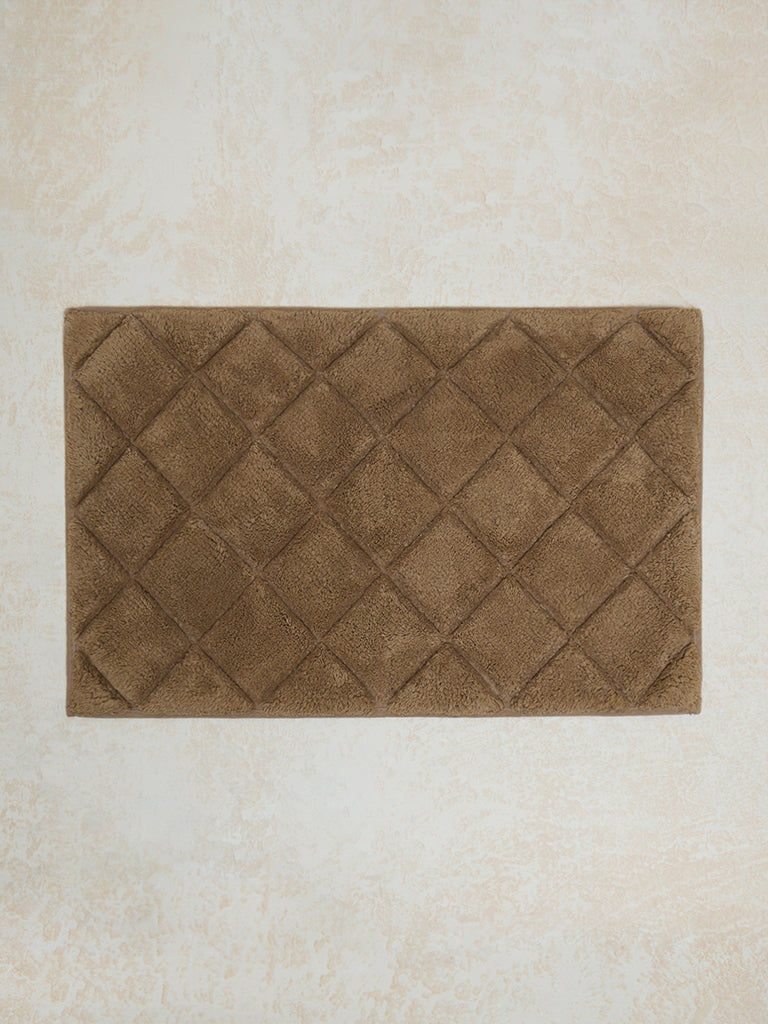 Westside Home Light Brown Diamond Design Non-Slip Bath Mat