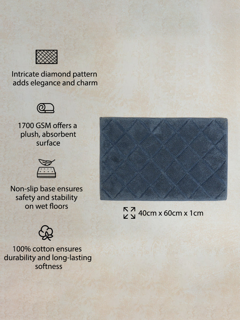 Westside Home Dusty Blue Diamond Design Non-Slip Bath Mat - Image 3