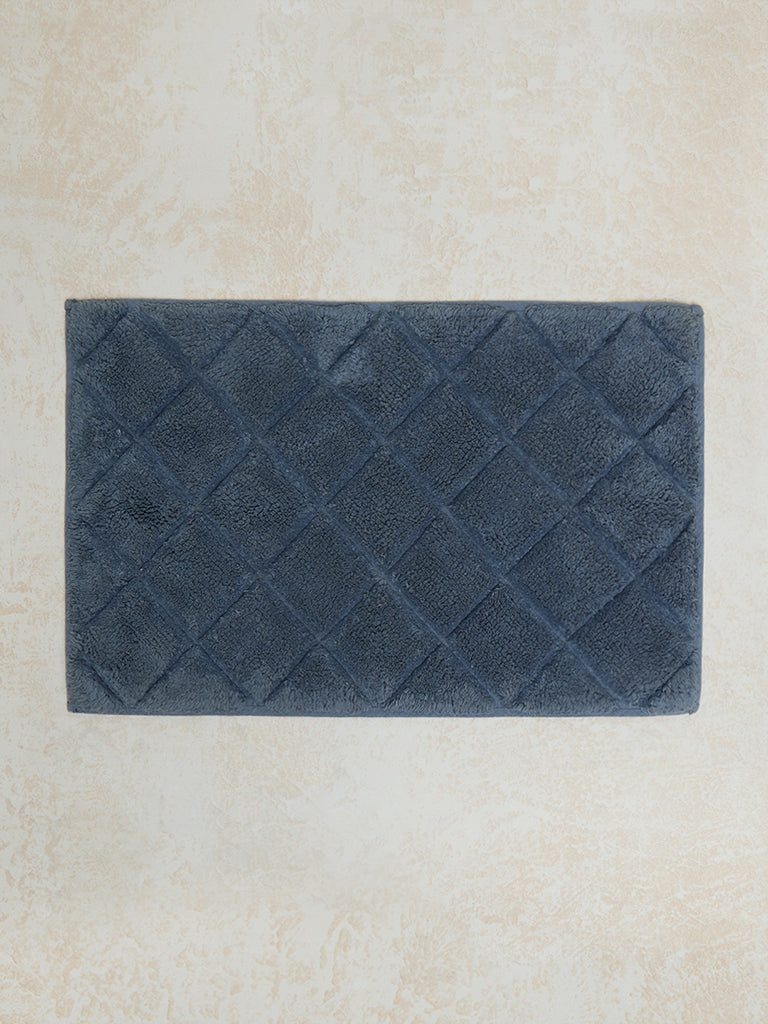 Westside Home Dusty Blue Diamond Design Non-Slip Bath Mat