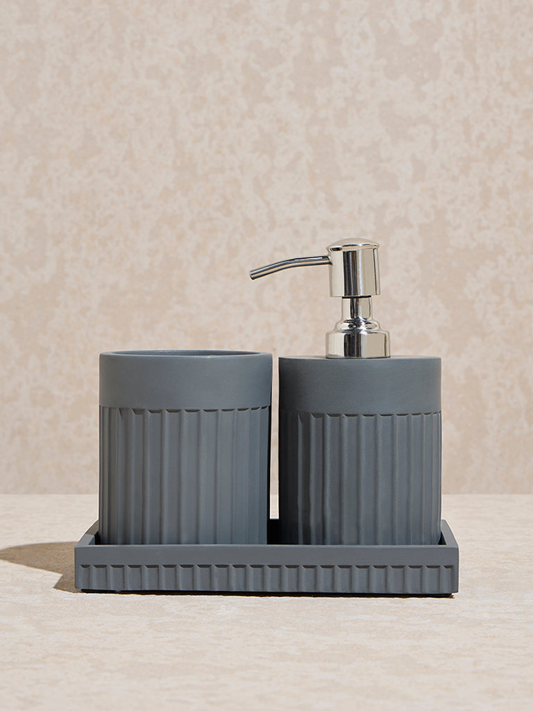Westside Home Grey Ribbed-Textured Bathroom Accessory Set