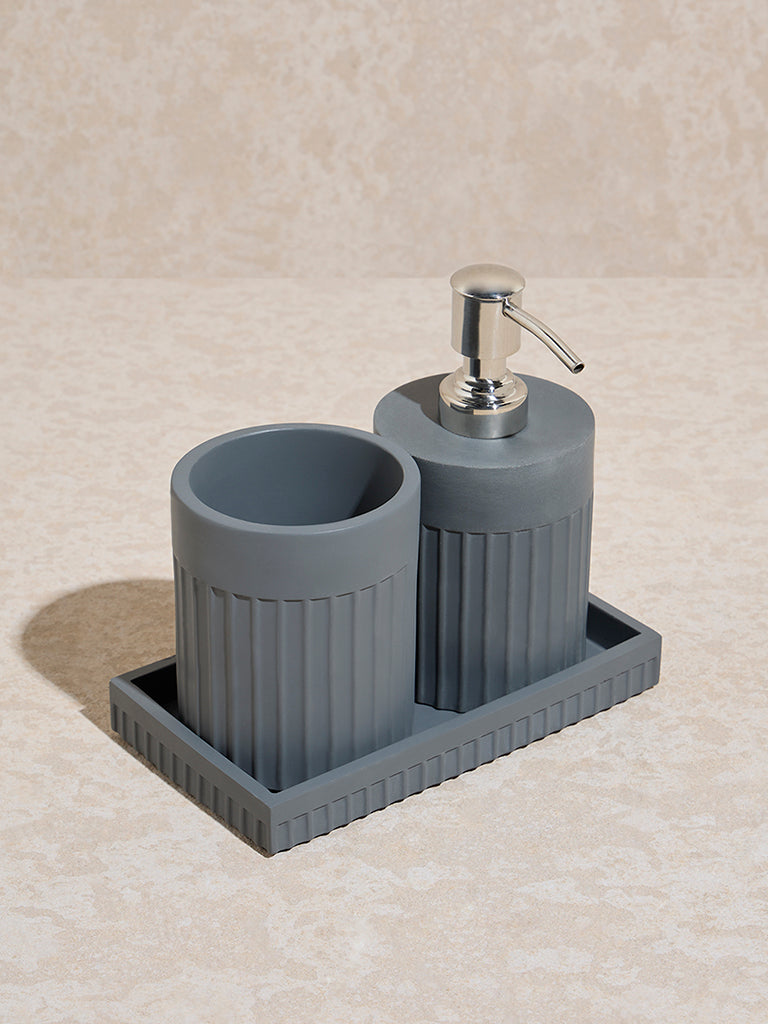 Westside Home Grey Ribbed-Textured Bathroom Accessory Set - Image 2