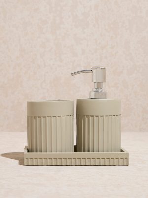 Westside Home Beige Ribbed-Textured Bathroom Accessory Set