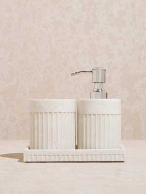 Westside Home White Ribbed-Textured Bathroom Accessory Set