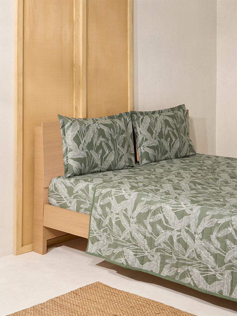 Westside Home Sage Foliage Print Reversible Quilted Queen Bed Comforter - Image 2