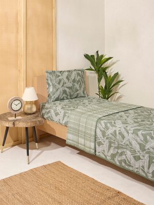 Westside Home Sage Foliage Print Reversible Quilted Single Bed Comforter
