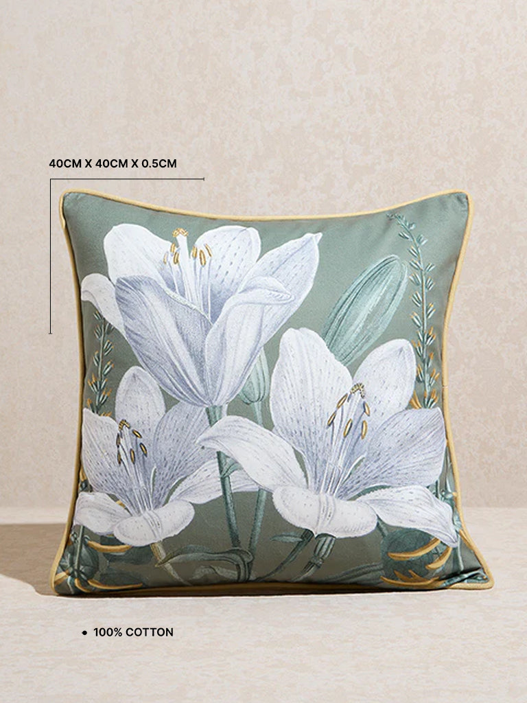 Westside Home Green Floral Design Cushion Cover - Image 3