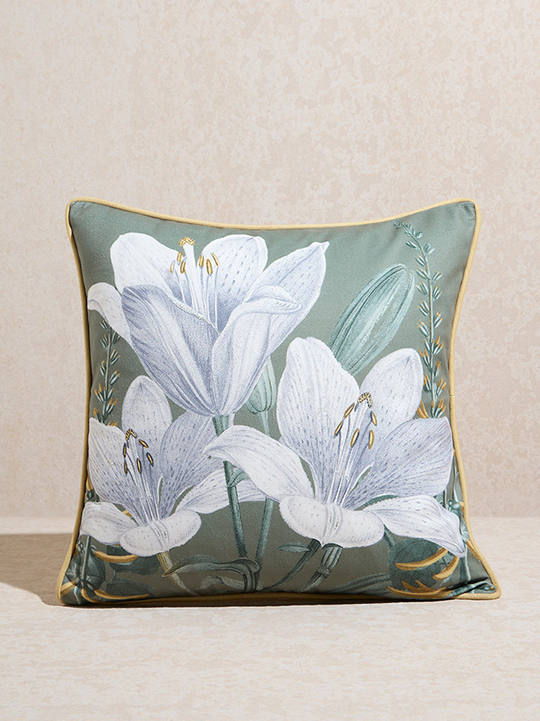 Westside Home Green Floral Design Cushion Cover
