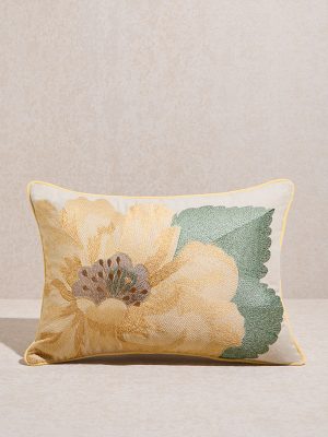 Westside Home Yellow Rose Embroidered Cushion Cover