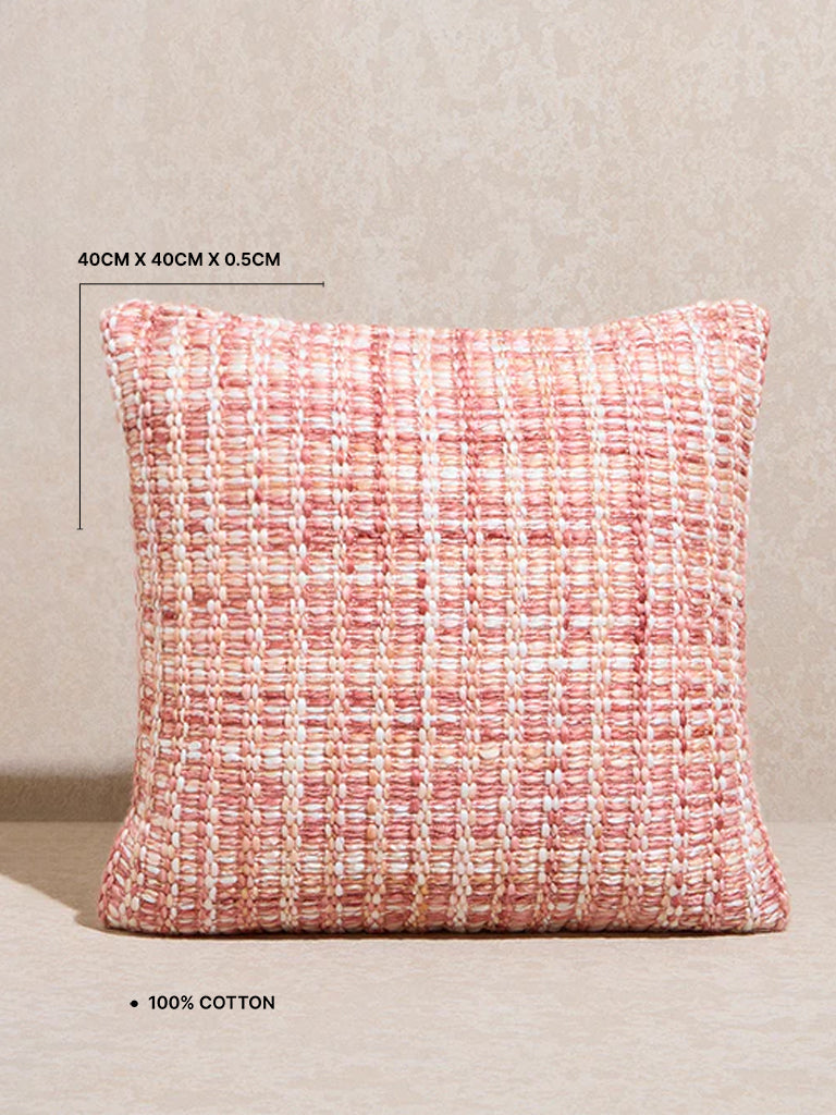 Westside Home Pink Woven Checkered Cushion Cover - Image 4