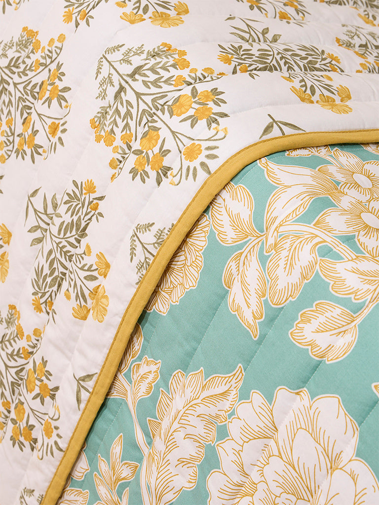 Westside Home Green Floral Design Queen Bed Reversible Comforter - Image 3