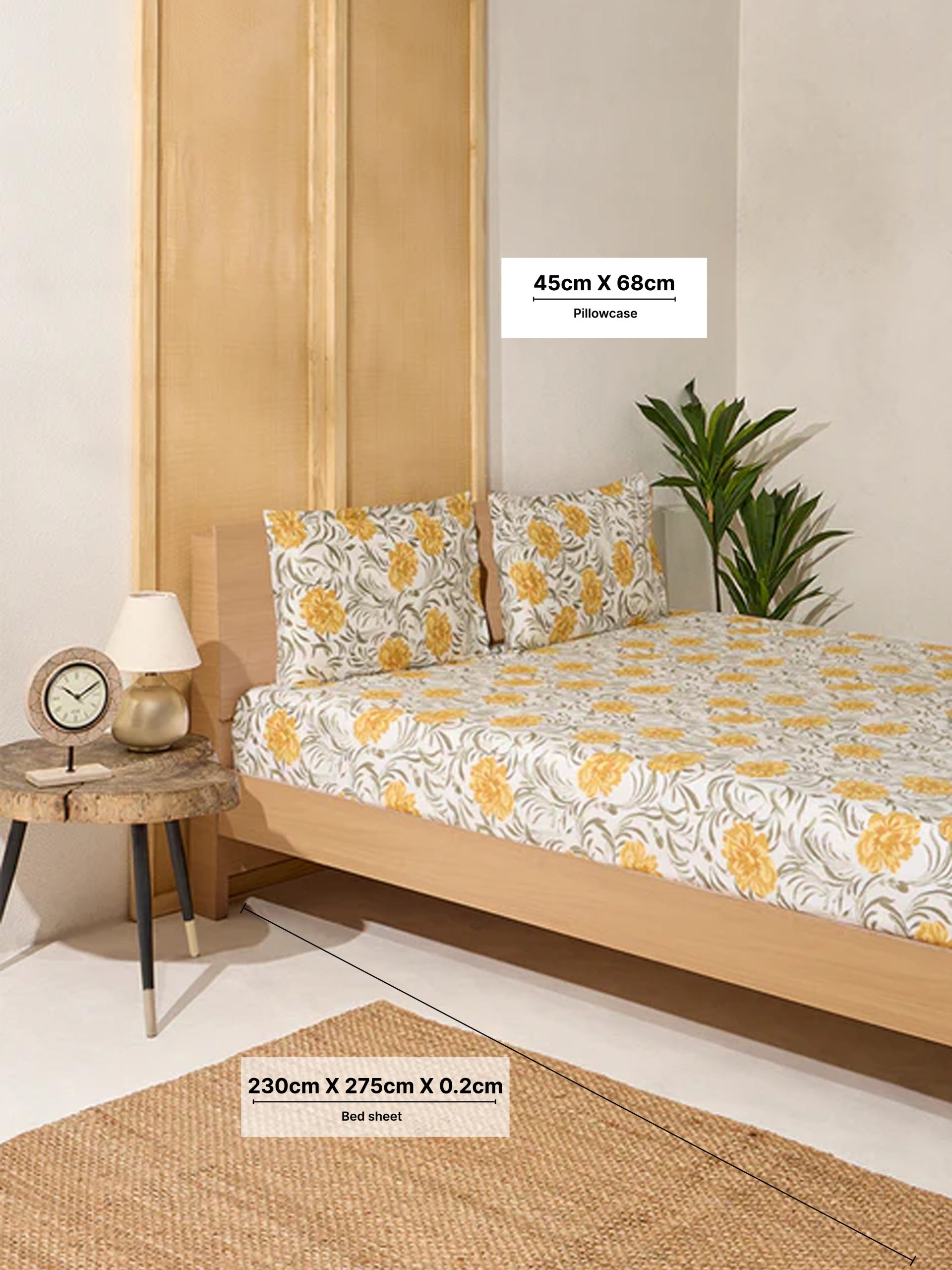 Westside Home Yellow Floral Printed Queen Bed Flat Sheet and Pillowcase Set - Image 4