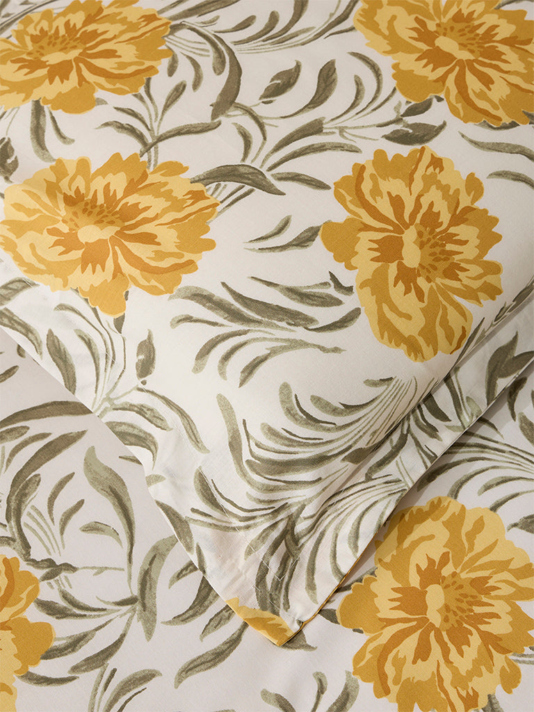 Westside Home Yellow Floral Printed Queen Bed Flat Sheet and Pillowcase Set - Image 3