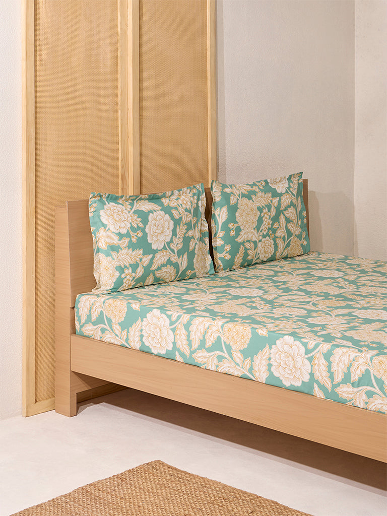 Westside Home Green Foliage King Bed Flat Sheet and Pillowcase Set - Image 2