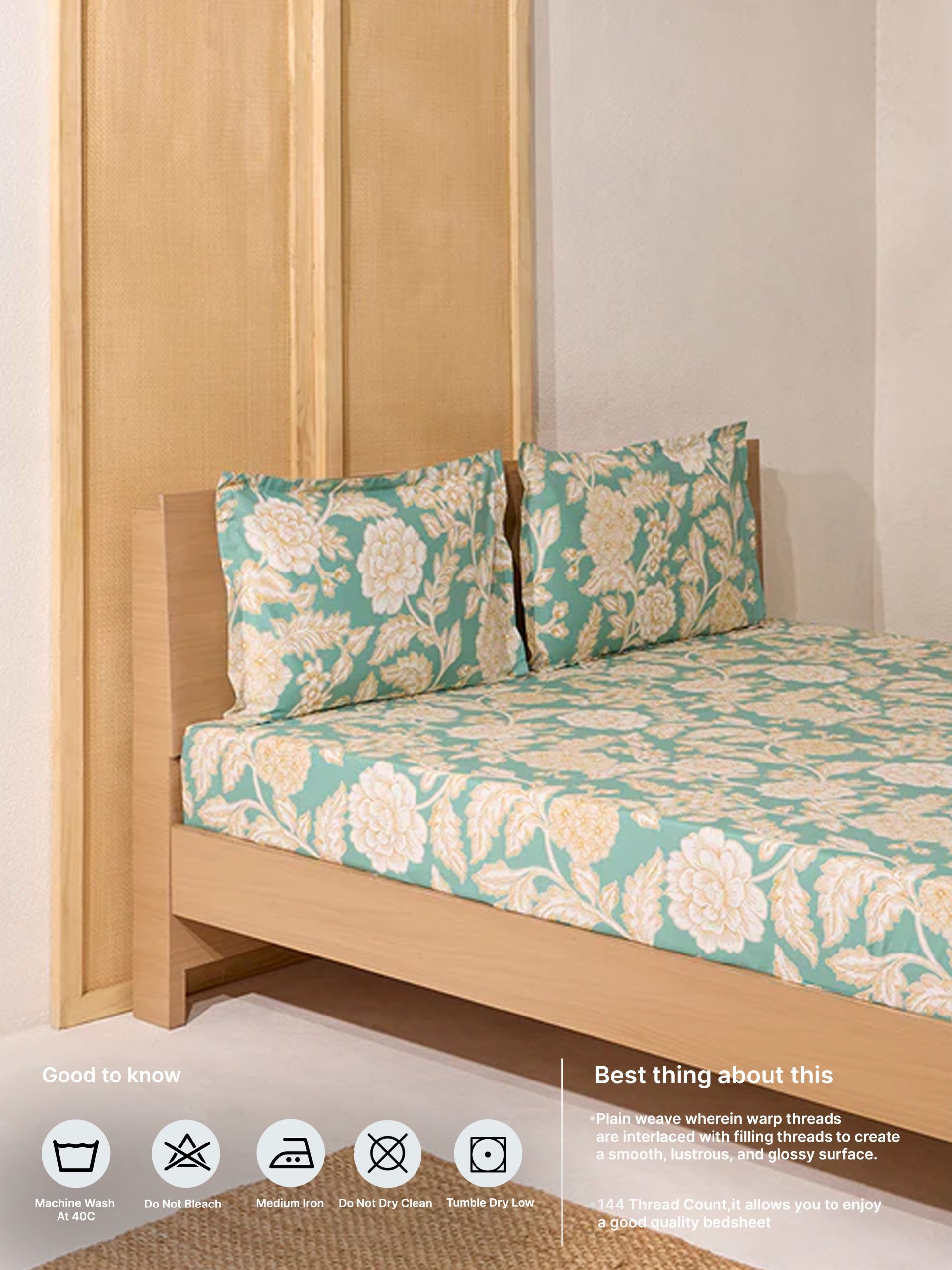 Westside Home Green Foliage King Bed Flat Sheet and Pillowcase Set - Image 5