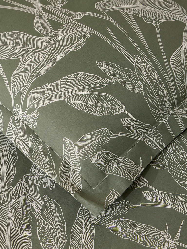 Westside Home Sage Leaf Pattern King Bed Fitted Sheet and Pillowcase Set - Image 3