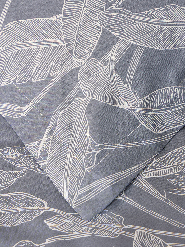 Westside Home Dusty Blue Leaf Printed Single Bed Flat Sheet and Pillowcase Set - Image 3