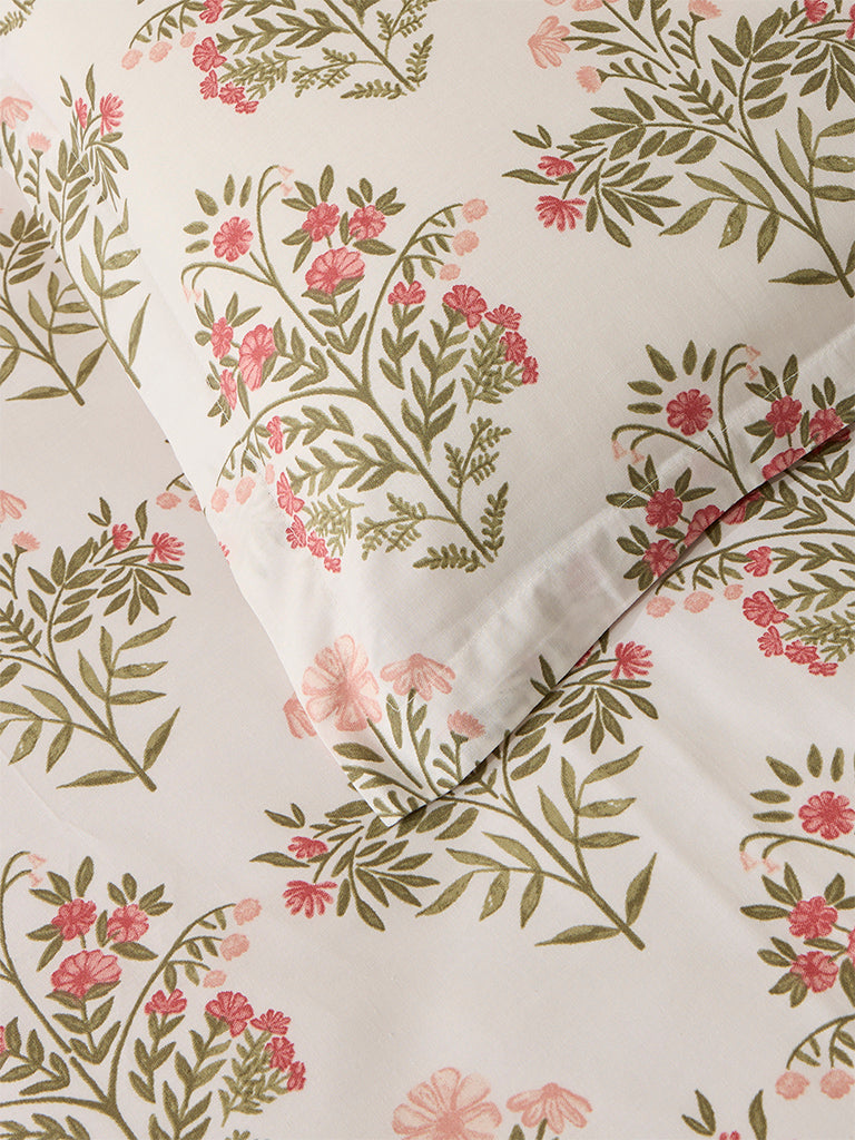 Westside Home Pink Floral Butta Queen Bed Flat Sheet and Pillowcase Set - Image 3