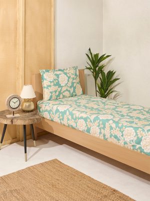 Westside Home Green Foliage Single Bed Flat Sheet and Pillowcase Set