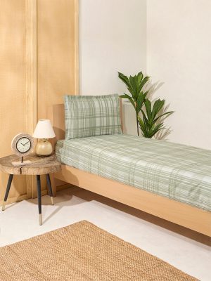 Westside Home Sage Checks Design Single Bed Flat Sheet and Pillowcase Set