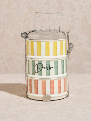 Westside Home Multicolour Stripe Printed Three-Tiered Tiffin Box