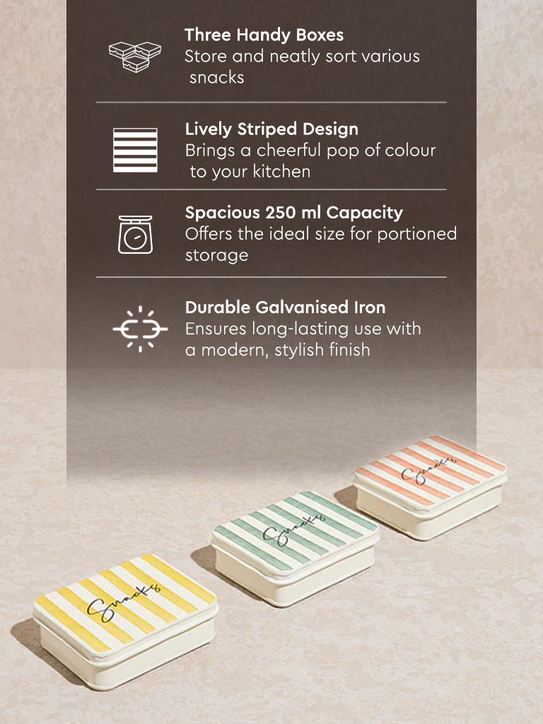 Westside Home Multicolour Stripe Printed Snacks Box (Set of 3) - Image 4