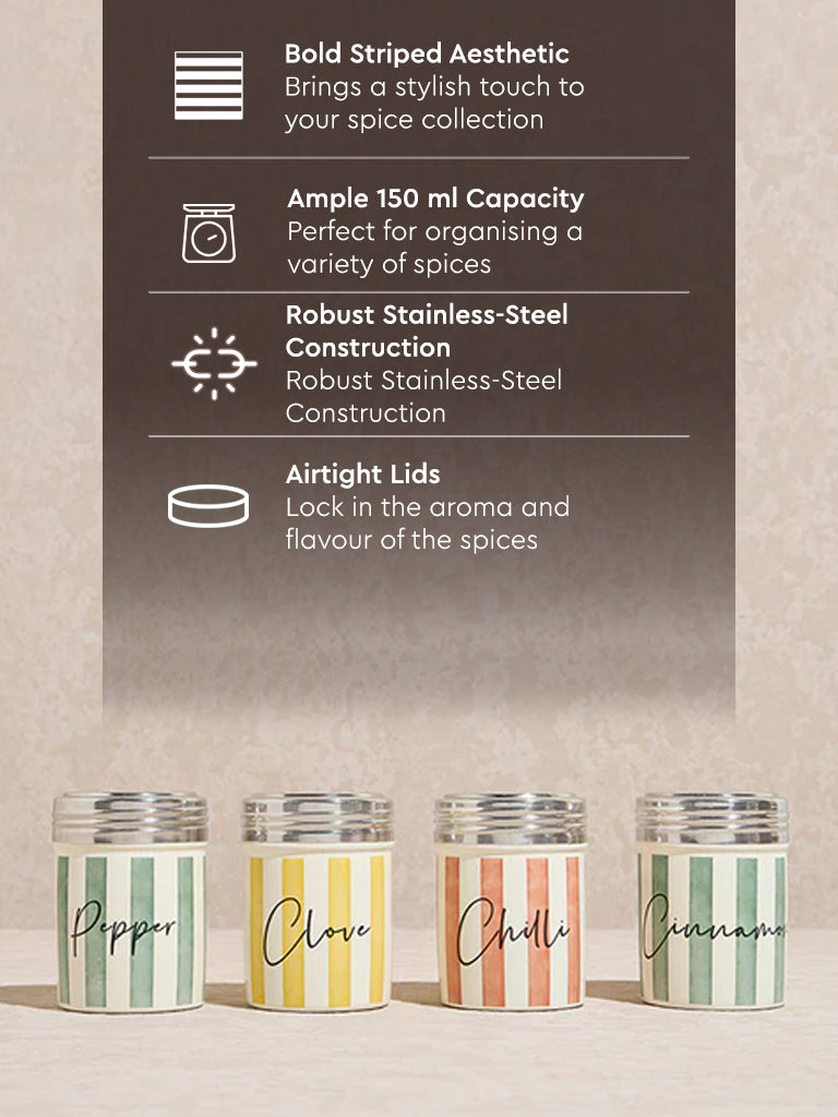 Westside Home Multicolour Stripe Printed Spice Canisters (Set of 4) - Image 4