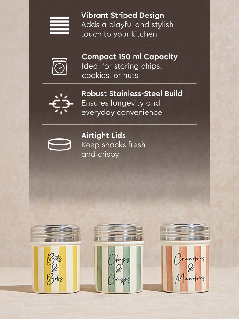 Westside Home Multicolour Stripe Printed Munchies Jar (Set of 3) - Image 4