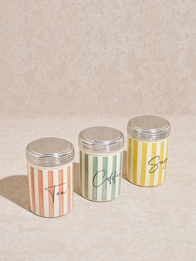 Westside Home Multicolour Stripe Printed Jar (Set of 3) - Image 2