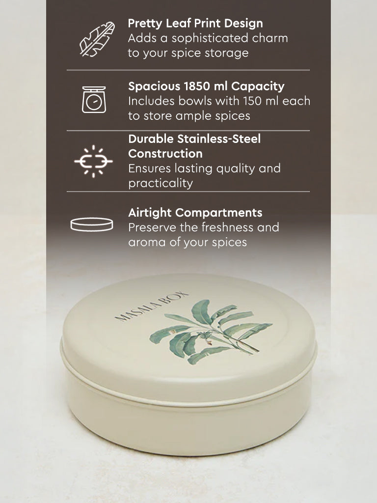 Westside Home Ivory Leaf Printed Masala Box - Image 3
