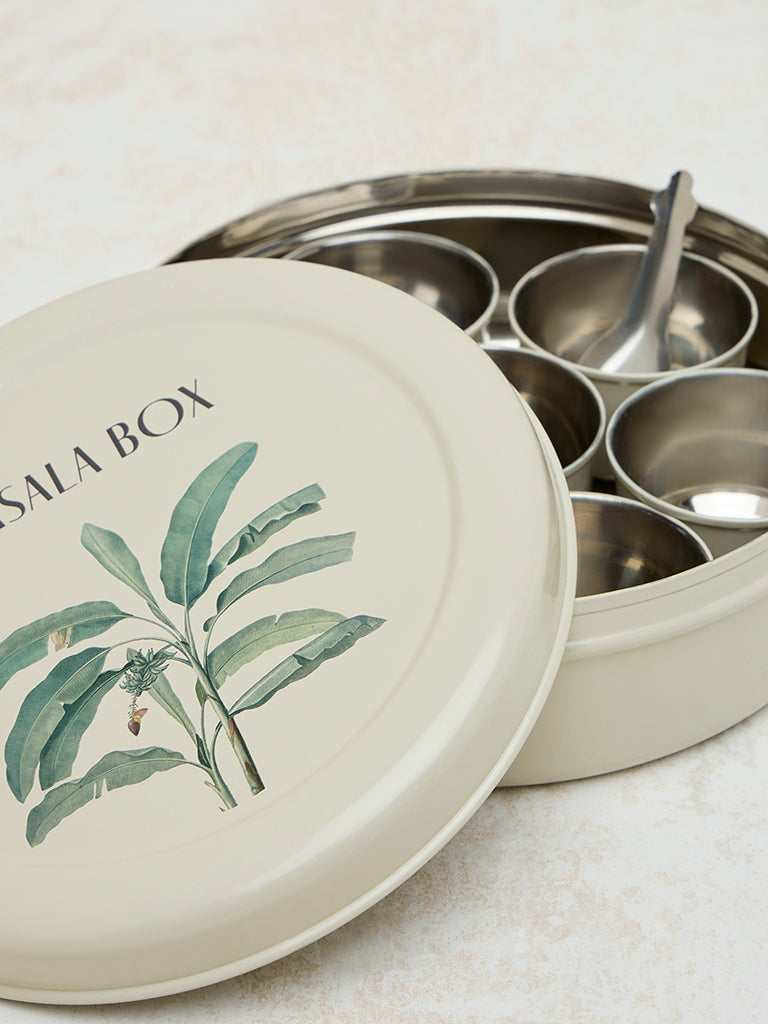 Westside Home Ivory Leaf Printed Masala Box - Image 4