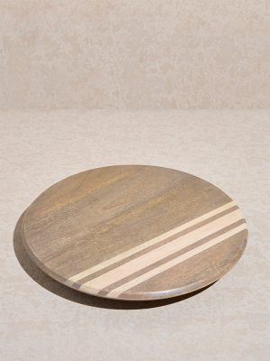 Westside Home Brown Striped Design Wooden Lazy Susan